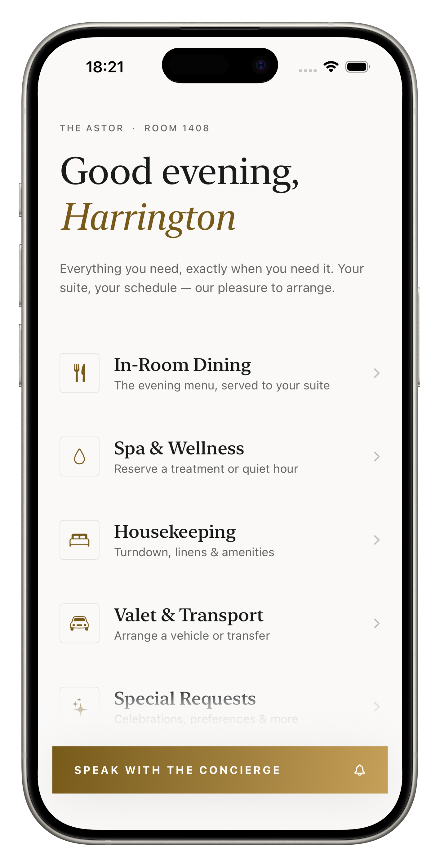 ODAYU concierge home screen
