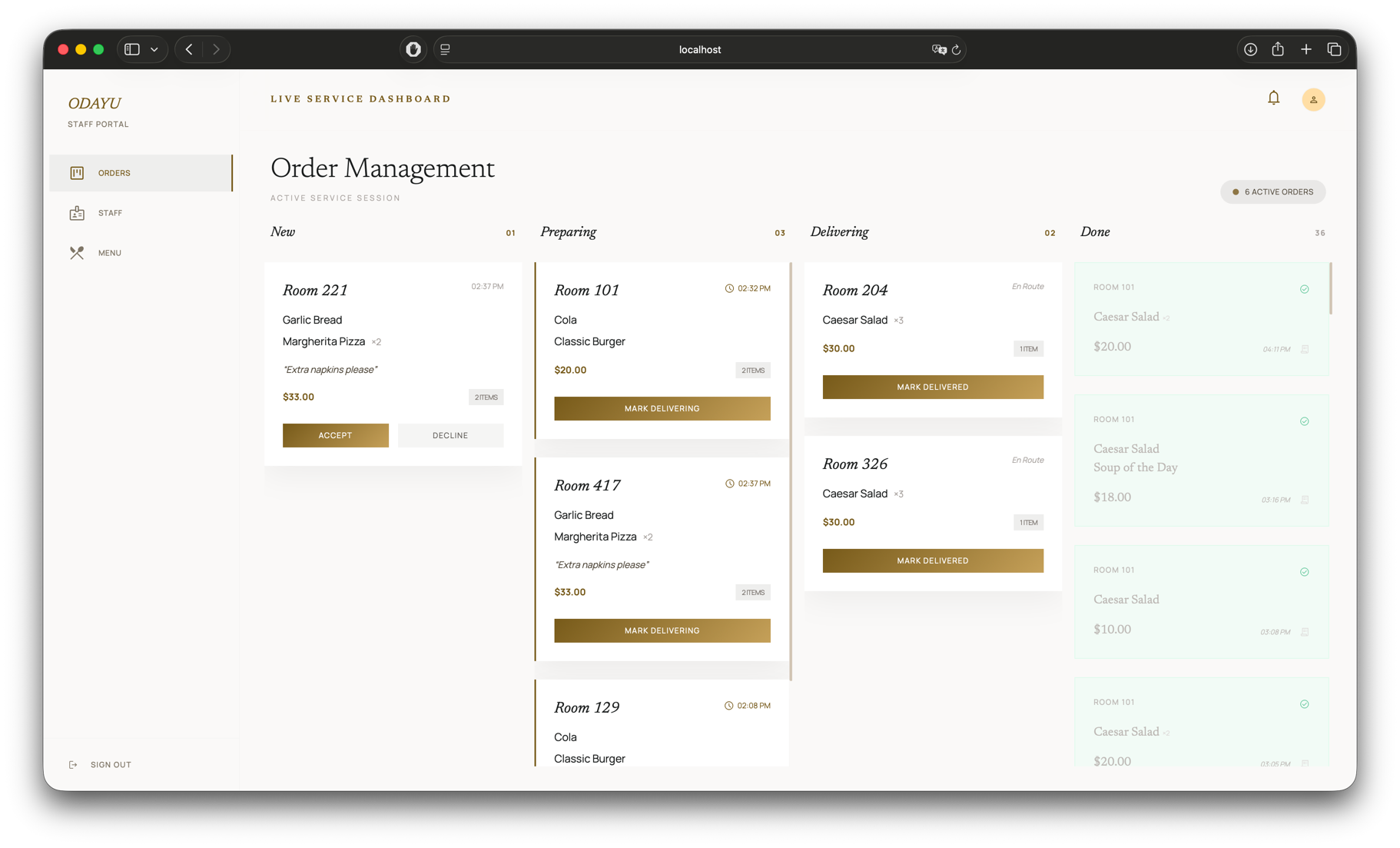 ODAYU live service dashboard